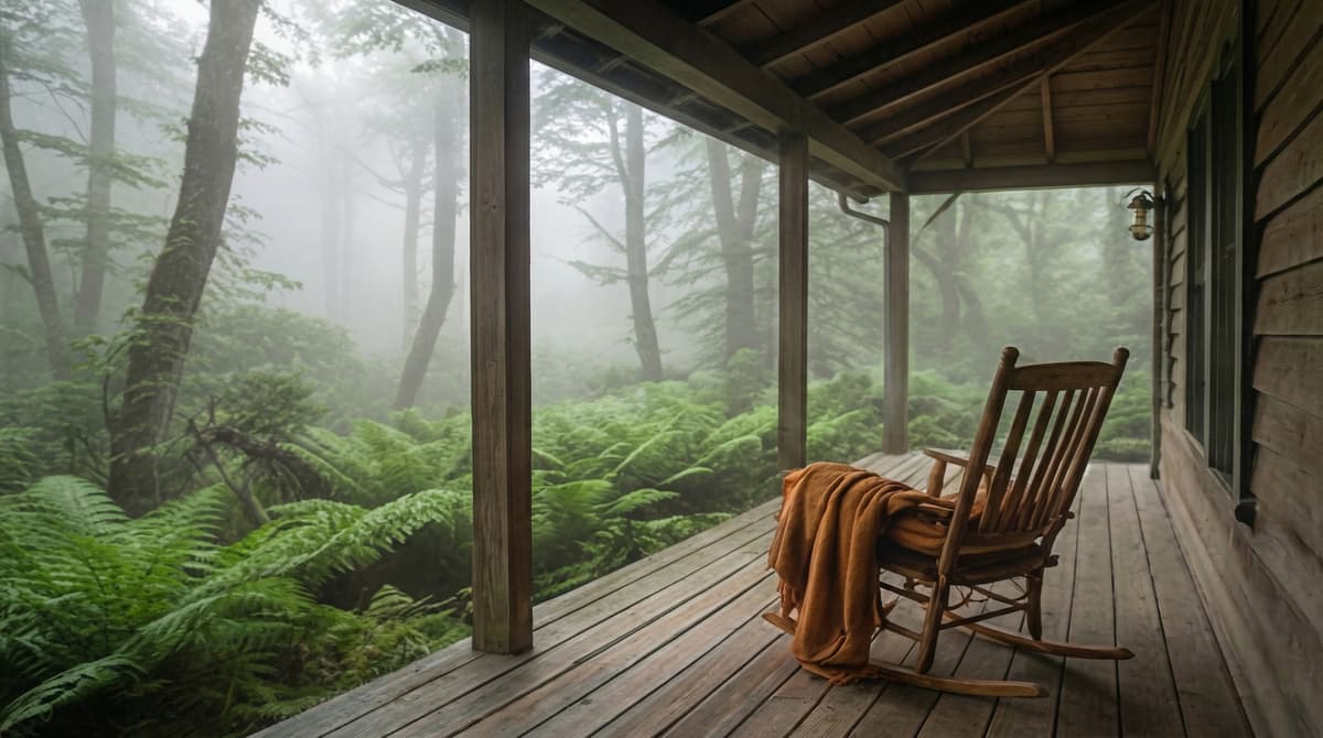 misty forest porch