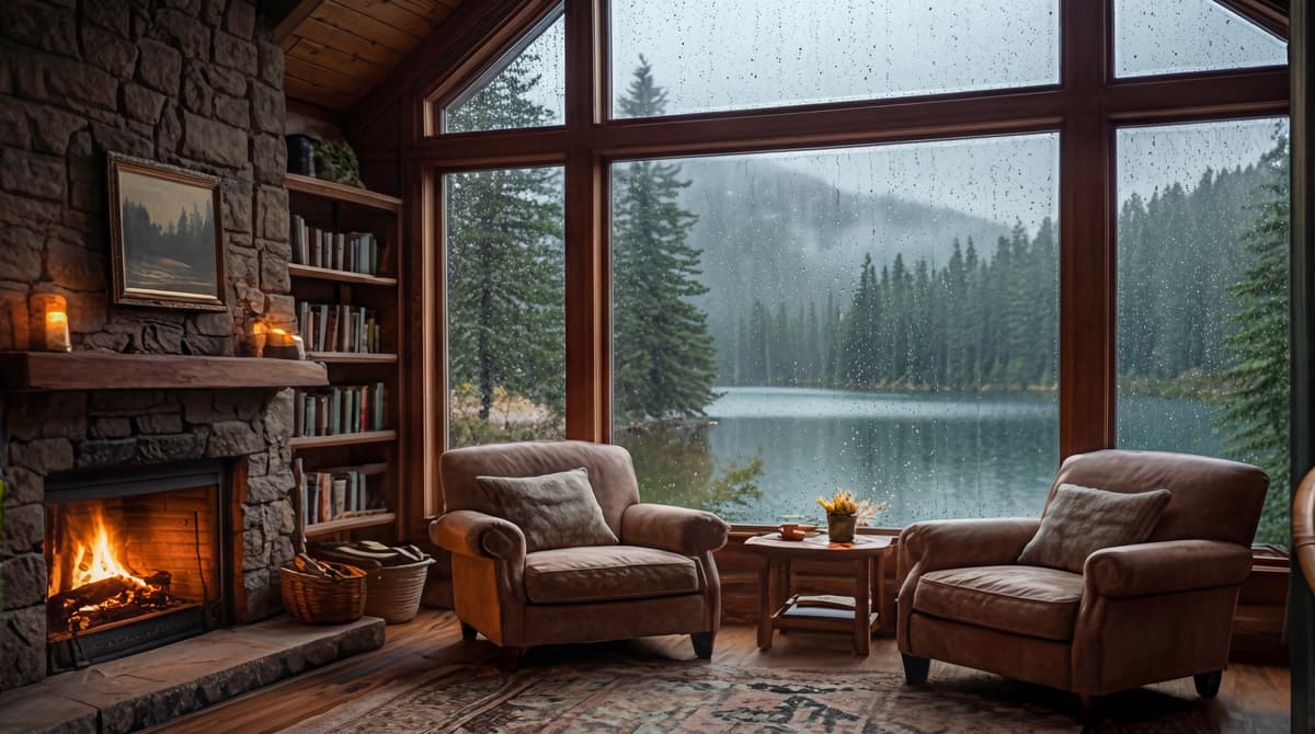 rainy mountain cabin